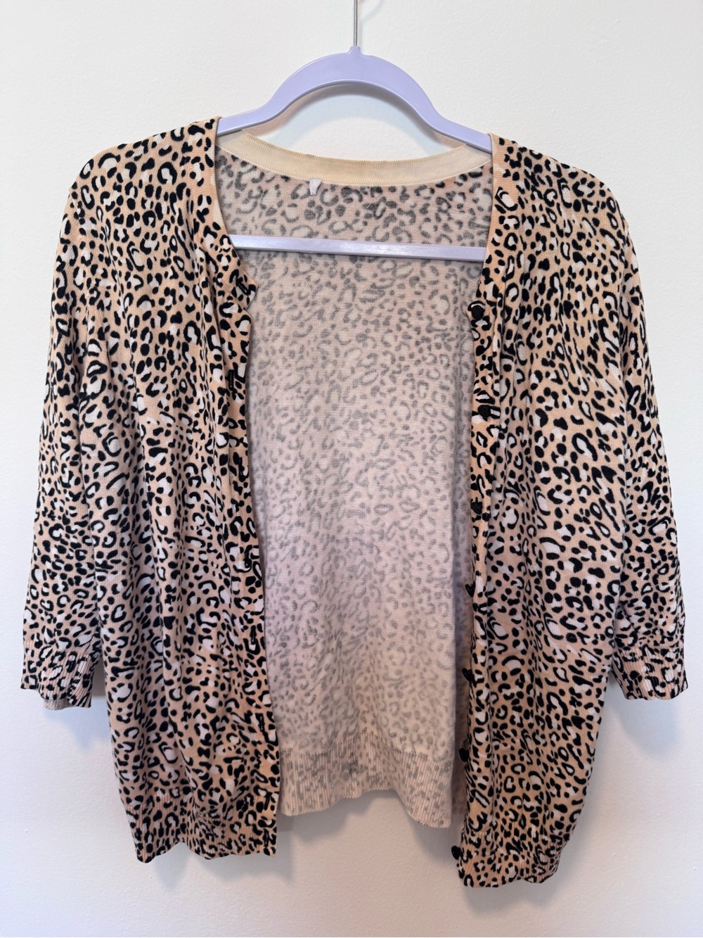 Leopard Print Open Front Women's Cardigan Sweater - Tan/Black